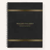 ダークグレーレザーテクスチャ金ゴールドトーンストライプ ノートブック (正面)