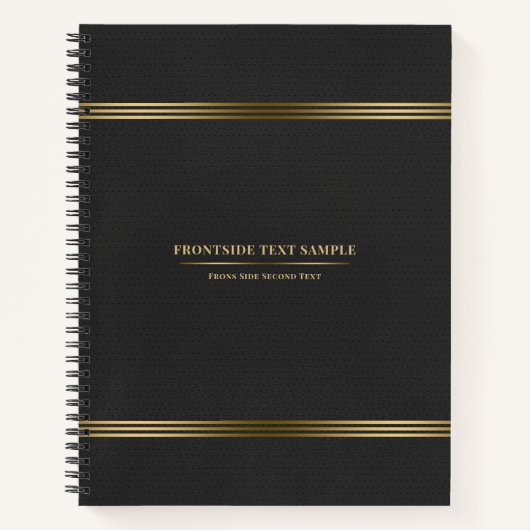 ダークグレーレザーテクスチャ金ゴールドトーンストライプ ノートブック (正面)