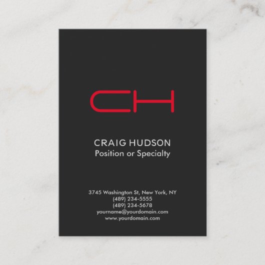 ダークグレーレッドモノグラムプロフェッショナル名刺 名刺 (正面)