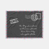 ダークグレーヴィンテージ航空便はがき フリースブランケット (正面(横))