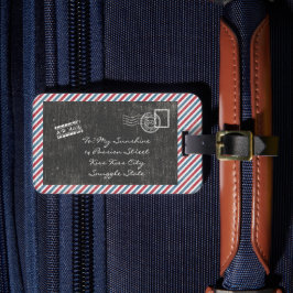 ダークグレーヴィンテージ航空便はがき ラゲッジタグ