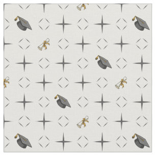 ダークグレー卒業キャップとディプロマパターン ファブリック