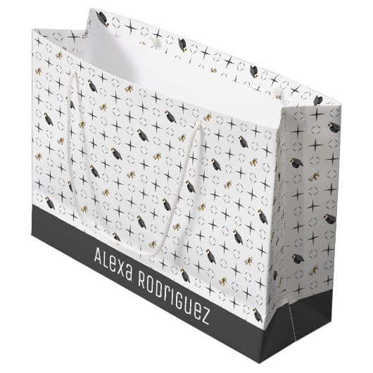 ダークグレー卒業キャップとディプロマパターン ラージペーパーバッグ (正面アングル)