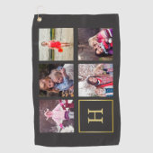 ダークグレー及びフェイクな金ゴールドの写真のコラージュのモノグラム ゴルフタオル (正面)