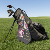 ダークグレー及びフェイクな金ゴールドの写真のコラージュのモノグラム ゴルフタオル (グリーン)