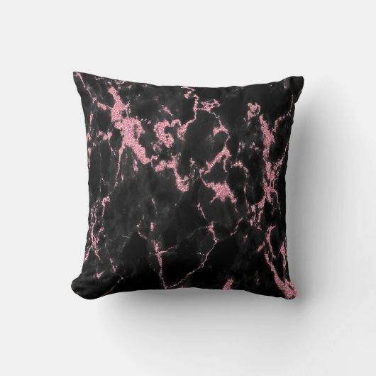 ダークグレー大理石及びピンクグリッター クッション (正面)