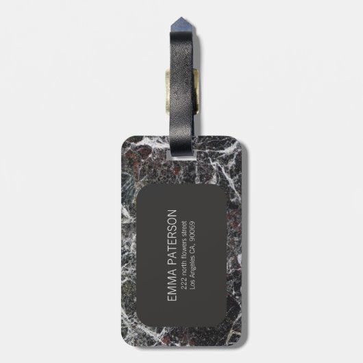 ダークグレー大理石及び赤枠 ラゲッジタグ (裏面縦)