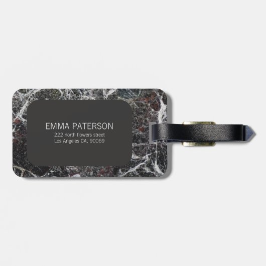 ダークグレー大理石及び赤枠 ラゲッジタグ (裏面横)
