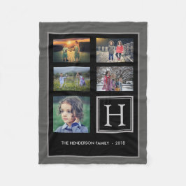 ダークグレー家族のモノグラムの写真のコラージュ フリースブランケット