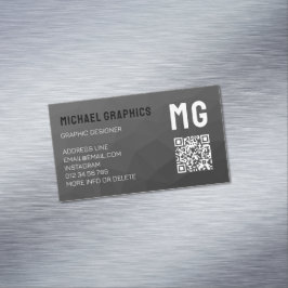 ダークグレー幾何学メッシュパターンQRコード マグネット名刺