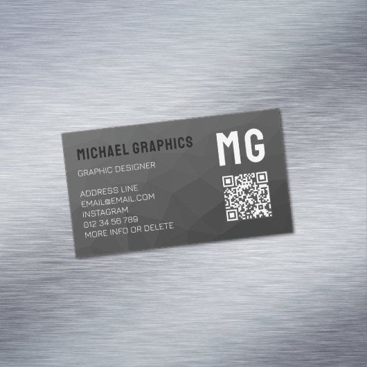 ダークグレー幾何学メッシュパターンQRコード マグネット名刺 (インサイチュ)