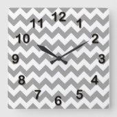 ダークグレー白シェブロンジグザグパターン スクエア壁時計 (正面)