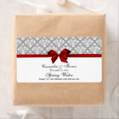 ダークグレー白ダマスク水ラベルと赤い弓 ラベル (インサイチュ)