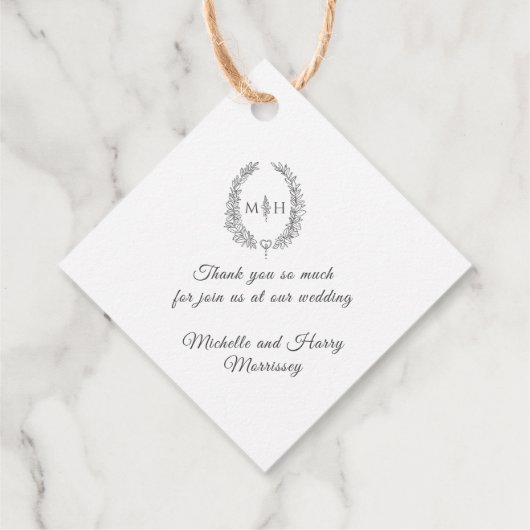 ダークグレー白葉楕円形リースモノグラム結婚ズ フェイバータグ (裏面)