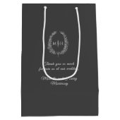 ダークグレー白葉楕円形リースモノグラム結婚ズ ミディアムペーパーバッグ (裏面)