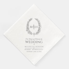 ダークグレー葉楕円リースモノグラム結婚アート