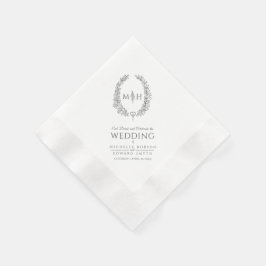 ダークグレー葉楕円リースモノグラム結婚アート 縁ありカクテルナプキン