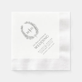 ダークグレー葉楕円リースモノグラム結婚アート 縁ありカクテルナプキン