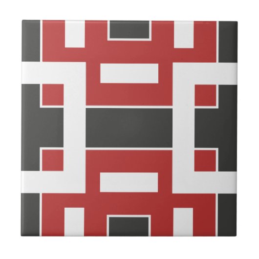 ダークグレー赤と白抽象芸術モザイク幾何学 タイル (正面)