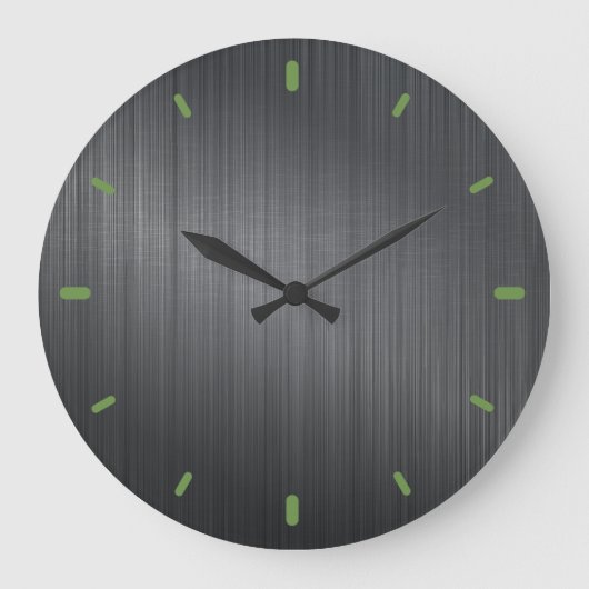 ダークグレー金属デザインブラシ仕上げアルミルック ラージ壁時計 (正面)