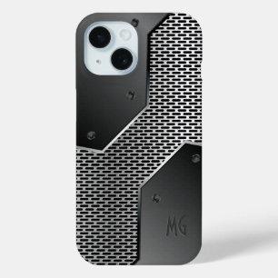 ダークグレー金属ルックジオメトリックパターン。 iPhone 15ケース