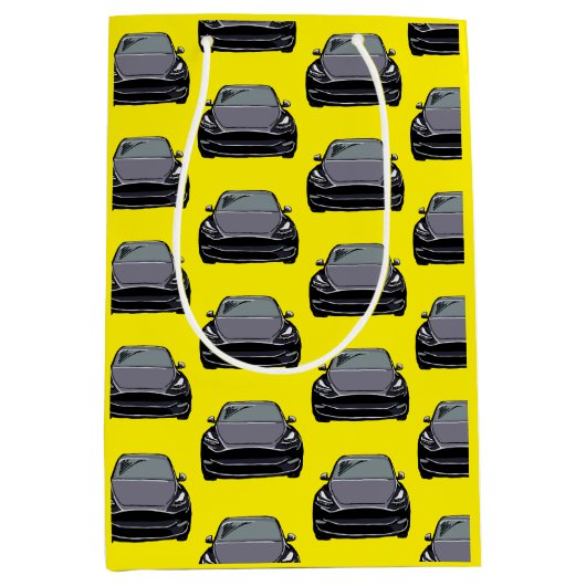 ダークグレー電気自動車SUVカーイエロー ミディアムペーパーバッグ (正面)