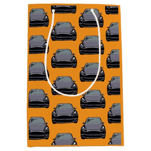 ダークグレー電気自動車SUVカーオレンジ ミディアムペーパーバッグ (正面)