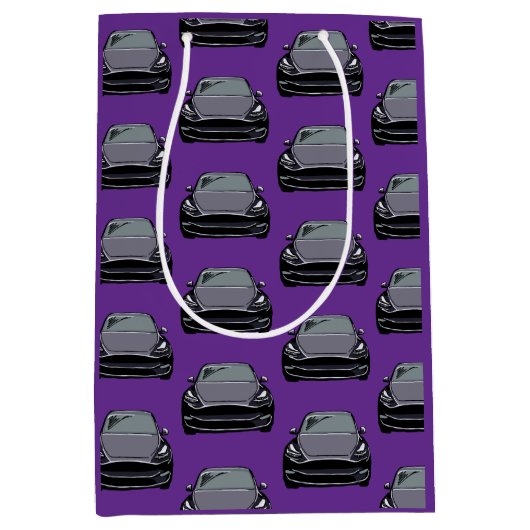 ダークグレー電気自動車SUVカーパープル ミディアムペーパーバッグ (正面)