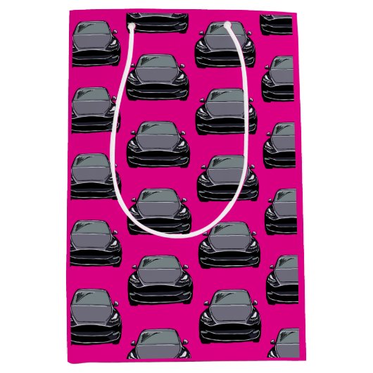 ダークグレー電気自動車SUVカーピンク ミディアムペーパーバッグ (正面)