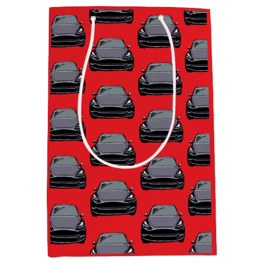 ダークグレー電気自動車SUVカーレッド ミディアムペーパーバッグ (正面)