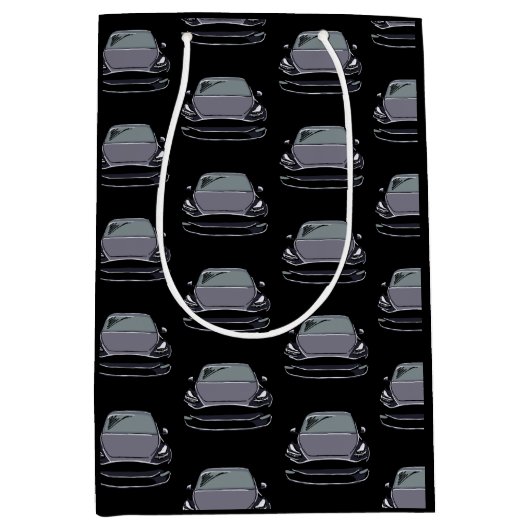 ダークグレー電気自動車SUV車の黒の背景 ミディアムペーパーバッグ (正面)