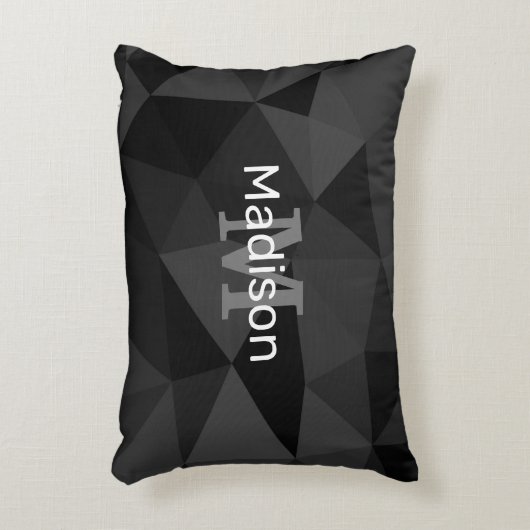 ダークグレー黒の幾何学的メッシュパターンモノグラム アクセントクッション (正面(垂直))