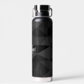 ダークグレー黒の幾何学的メッシュパターンモノグラム ウォーターボトル (背面)