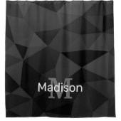 ダークグレー黒の幾何学的メッシュパターンモノグラム シャワーカーテン (正面)