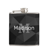 ダークグレー黒の幾何学的メッシュパターンモノグラム フラスク (正面)