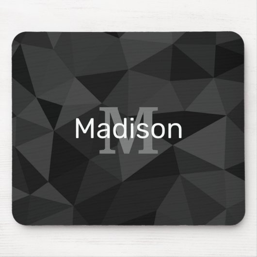 ダークグレー黒の幾何学的メッシュパターンモノグラム マウスパッド (正面)