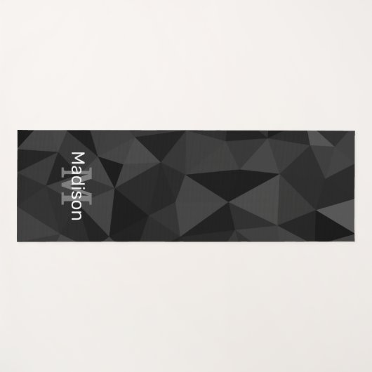 ダークグレー黒の幾何学的メッシュパターンモノグラム ヨガマット (正面(横))