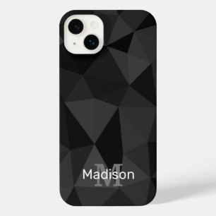 ダークグレー黒の幾何学的メッシュパターンモノグラム iPhone 14 PLUSケース