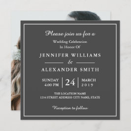 ダークグレー エレガント フォト ウェディング インビテーション