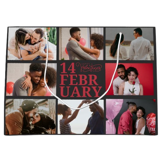 ダークグレー |フォトカスタムハッピーバレンタインデー ラージペーパーバッグ (正面)