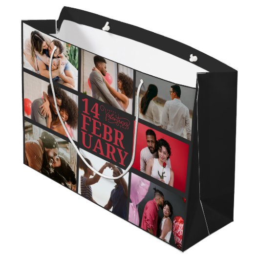 ダークグレー |フォトカスタムハッピーバレンタインデー ラージペーパーバッグ (裏面アングル)