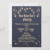 ダークグレー – ブロンズの星と雪の結晶の新年パーティー 招待状 (正面)