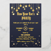 ダークグレー – ブロンズの星と雪の結晶の新年パーティー 箔招待状 (正面)