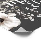 ダークグレー&ホワイトフローラ結婚ズウォールプリント ポスター (角)