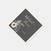 ダークグレー&ホワイトフローラ結婚ズ紙 スタンダードカクテルナプキン (角)
