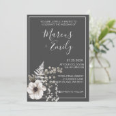 ダークグレー & ホワイト フラワー ウェディング  招待状 (スタンド正面)