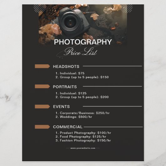 ダークグレー モダン ミニマリスト フォトグラフィー 価格リスト チラシ (正面)