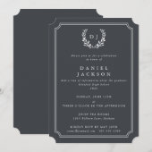 ダークグレー モノグラム ライラックの葉の卒業式招待状 招待状 (正面/裏面)