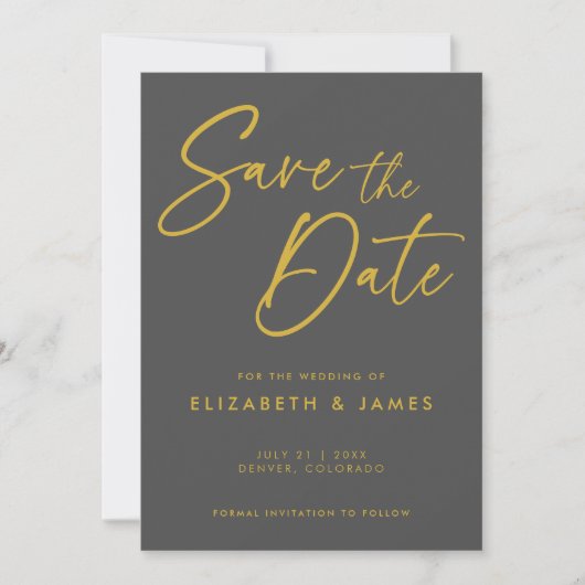 ダークグレー 結婚式 Save The Date 招待状 (正面)