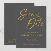 ダークグレー 結婚式 Save The Date 招待状 (正面/裏面)